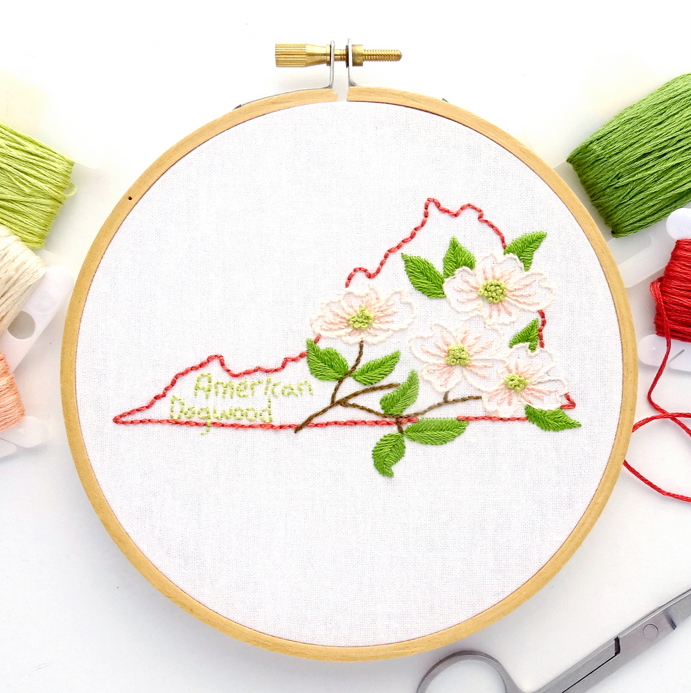 Virginia State Flower Hand Embroidery Pattern {American Dogwood}