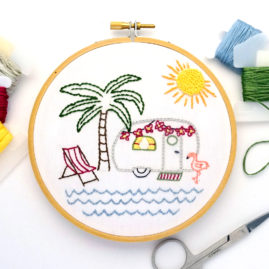 Vintage Trailer Palm Tree Paradise DIY Hand Embroidery Pattern