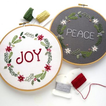 Joy & Peace Wreath Hand Embroidery Pattern