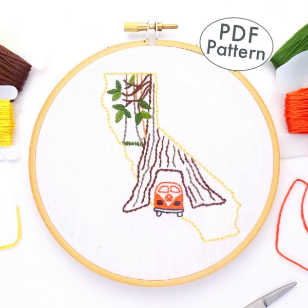 California Redwood Hand Embroidery Pattern - Wandering Threads Embroidery