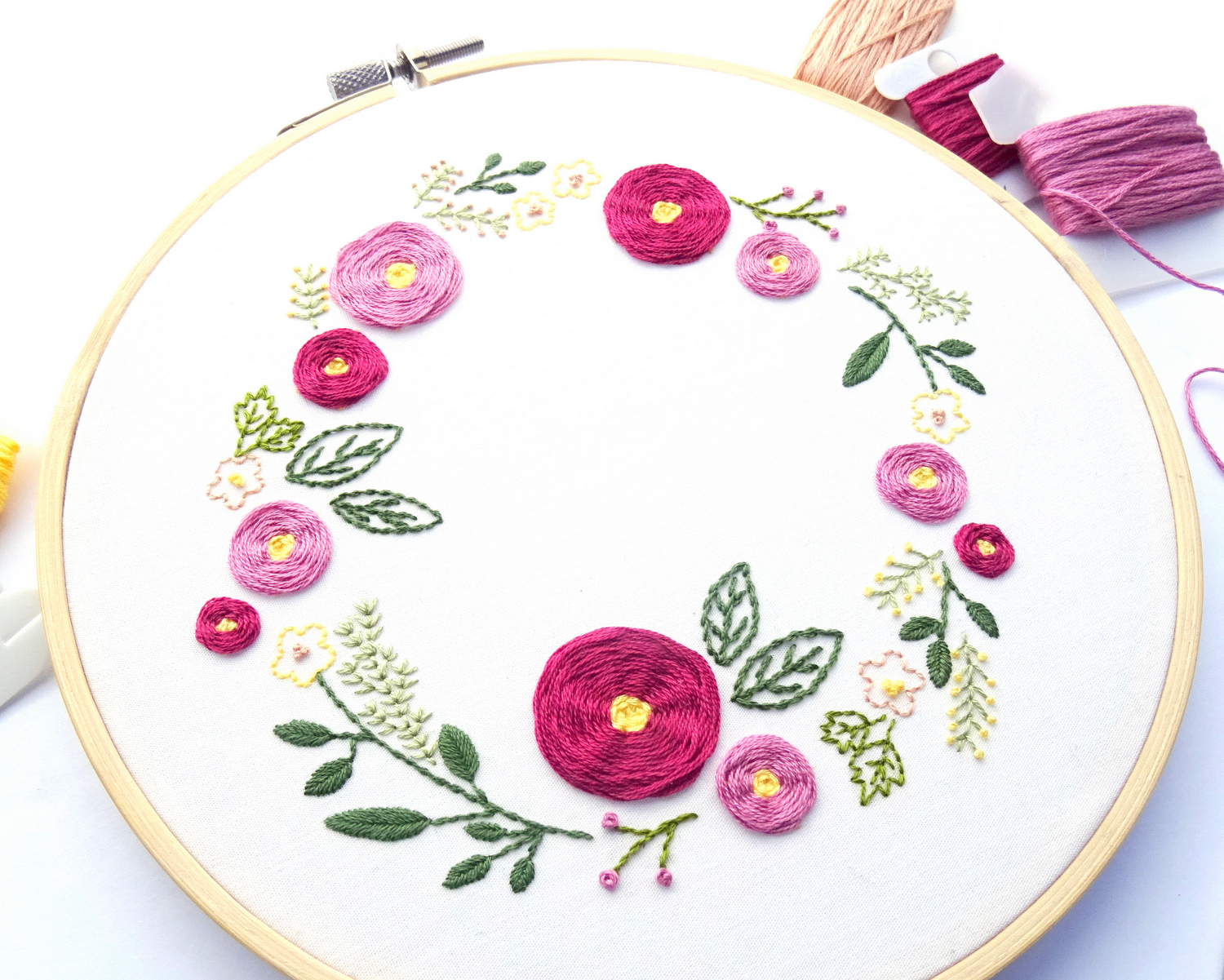 Spring Wreath Hand Embroidery Pattern