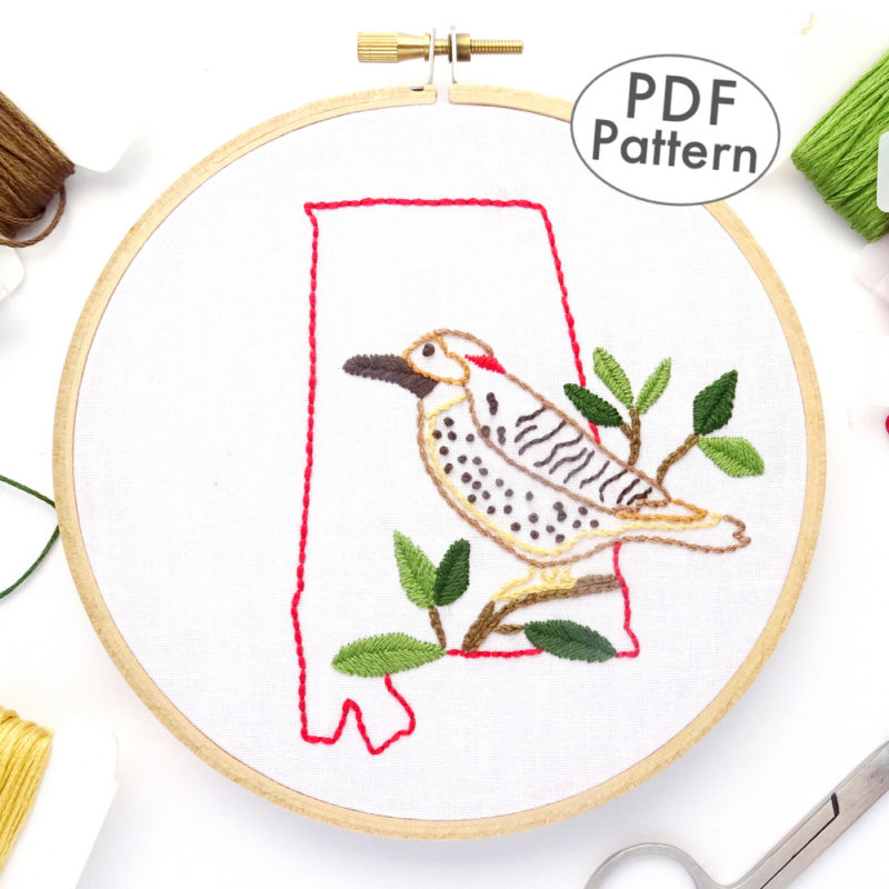 Alabama Hand Embroidery Pattern - Wandering Threads Embroidery