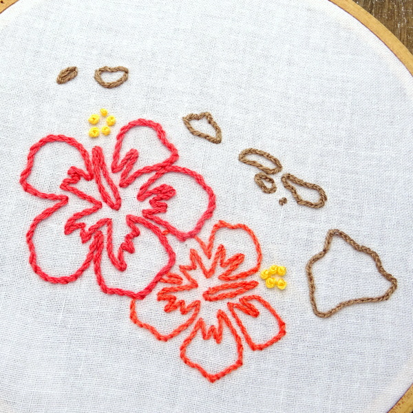 Hawaii State Hand Embroidery Pattern