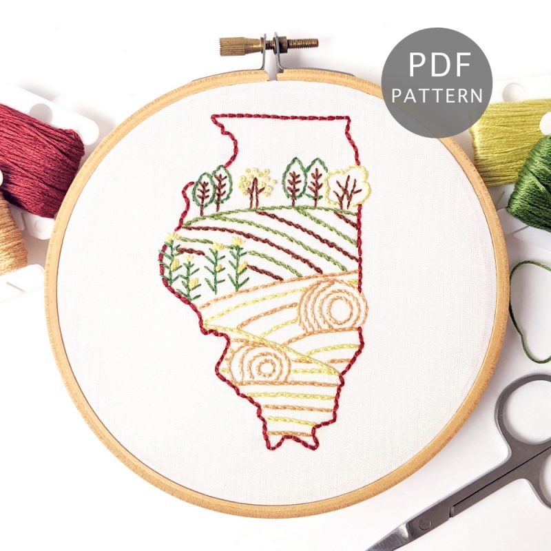 Illinois Hand Embroidery Pattern - Wandering Threads Embroidery