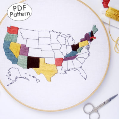 United States Travel Map Embroidery Pattern