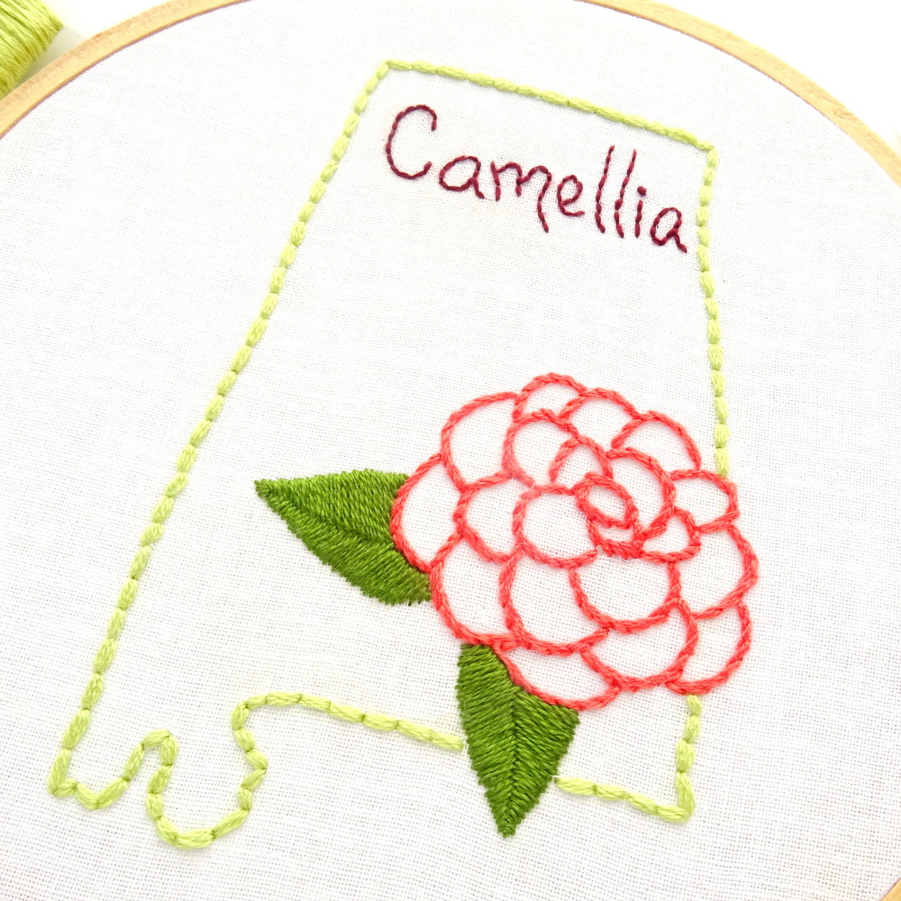 Alabama State Flower Hand Embroidery Pattern {Camellia}