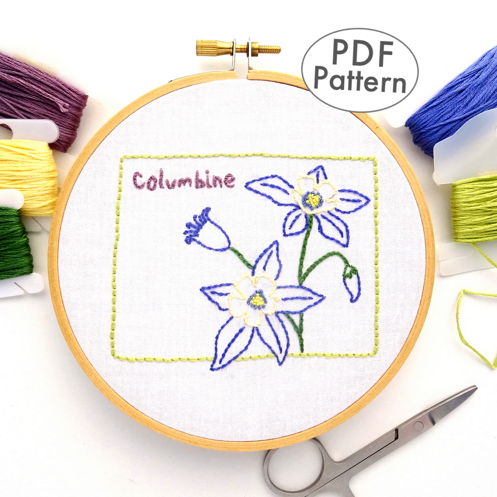 Colorado State Flower Hand Embroidery Pattern {Columbine}