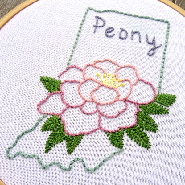 Indiana State Flower Hand Embroidery Patten {Peony}