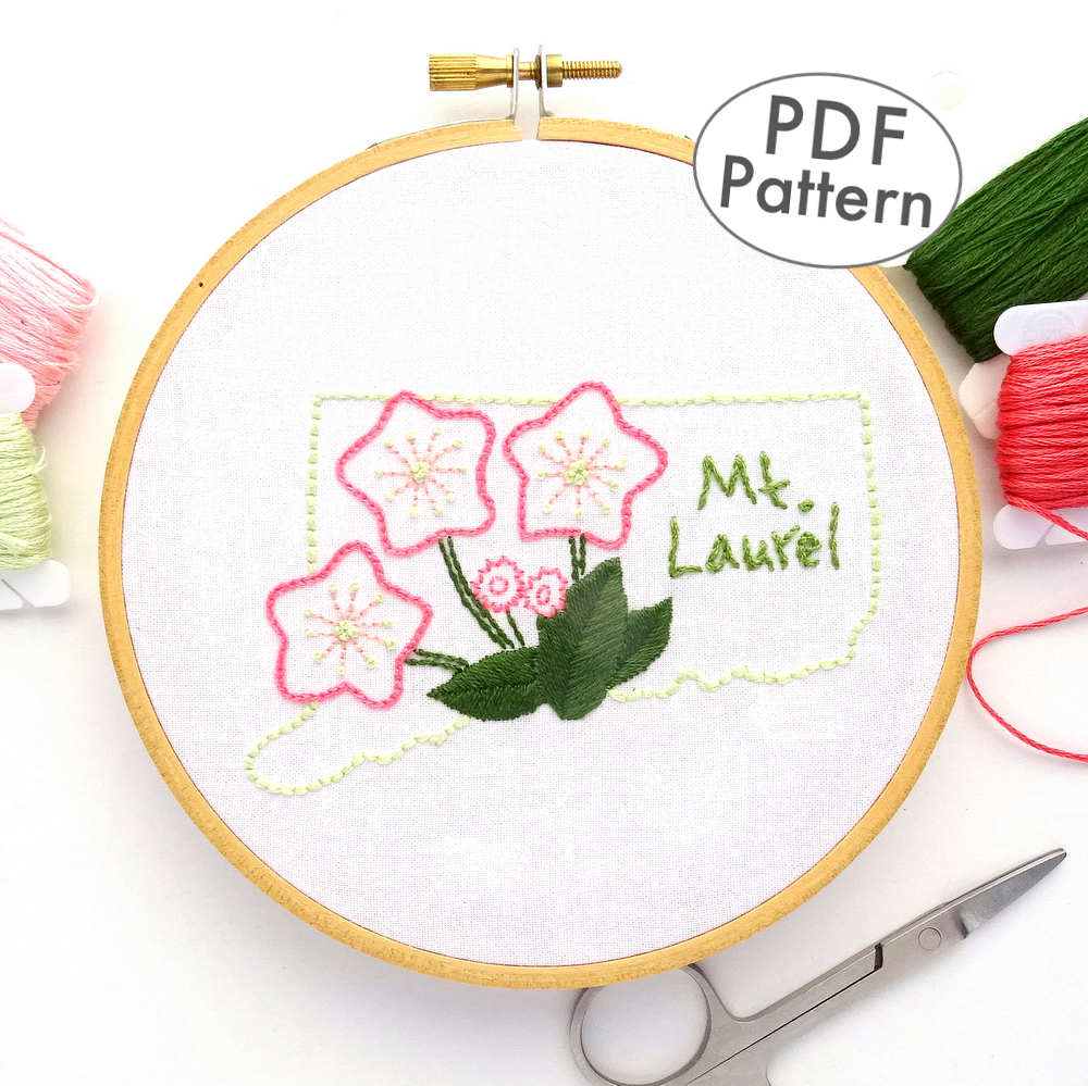 Connecticut State Flower Hand Embroidery Pattern { Mt. Laurel}