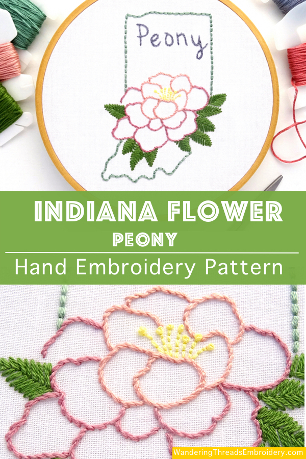 Indiana State Flower Hand Embroidery Pattern {Peony}