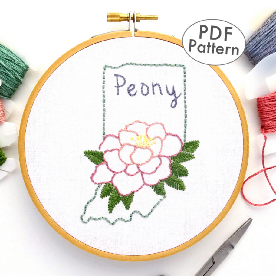 Indiana Flower Hand Embroidery Pattern {Peony} - Wandering Threads