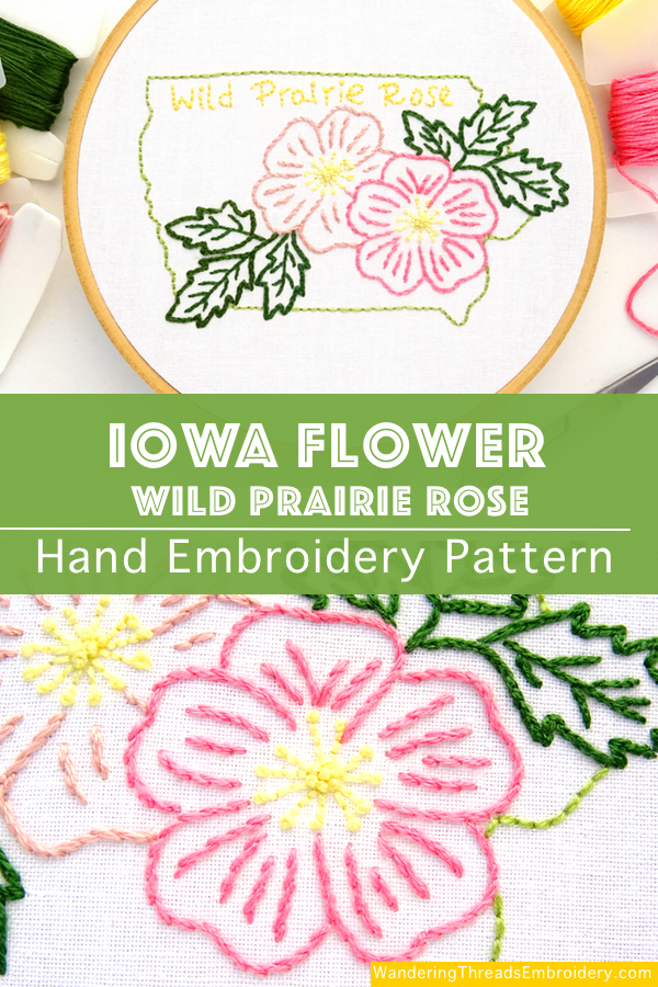 Iowa State Flower Hand Embroidery Pattern {Wild Prairie Rose}
