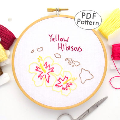 Hawaii State Flower Hand Embroidery Pattern {Yellow Hibiscus}