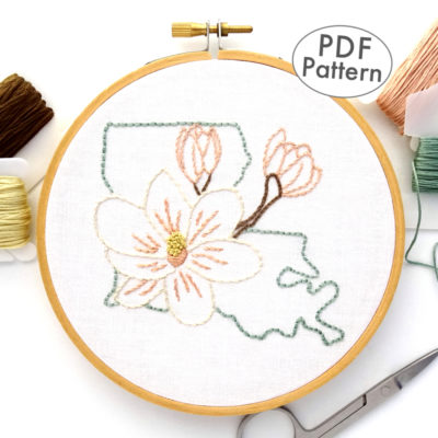 Floral Hand Embroidery Design Lady Peaking Through Rose Bush Embroidery PDF Pattern