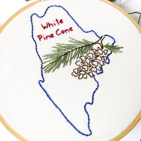Maine Flower Hand Embroidery Pattern White Pine Cone