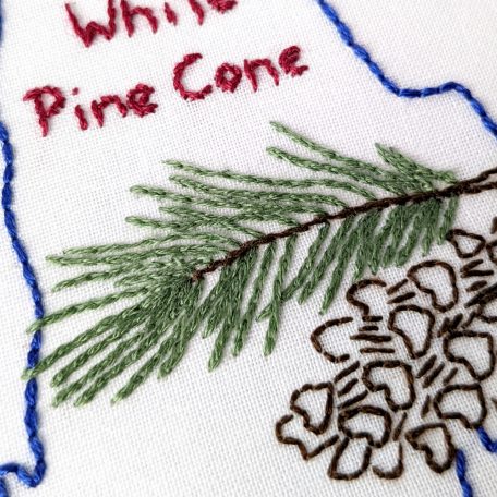 Maine Flower Hand Embroidery Pattern White Pine Cone