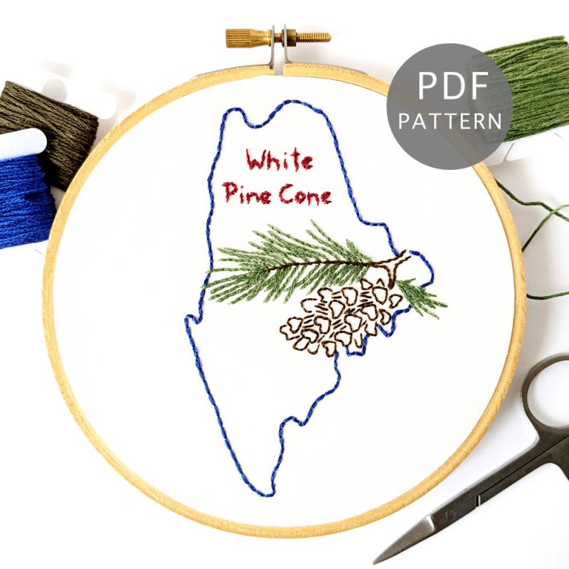 Maine Flower Hand Embroidery Pattern {White Pine Cone} - Wandering ...