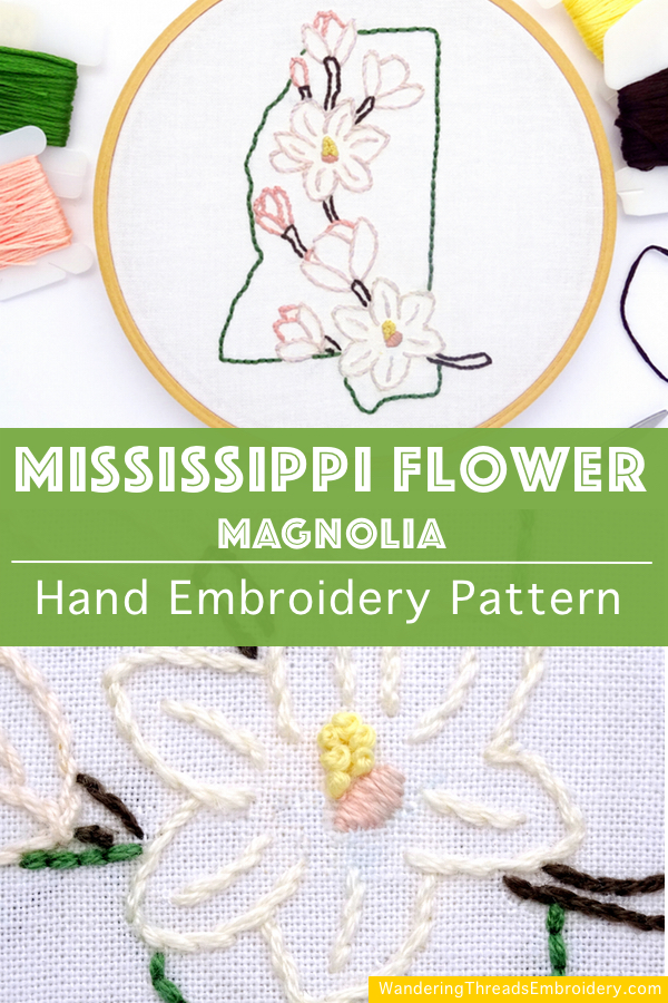 Mississippi Flower Hand Embroidery Pattern {Magnolia}