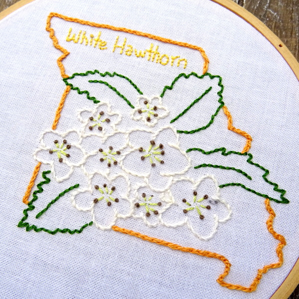 Missouri State Flower Hand Embroidery Pattern {White Hawthorn}
