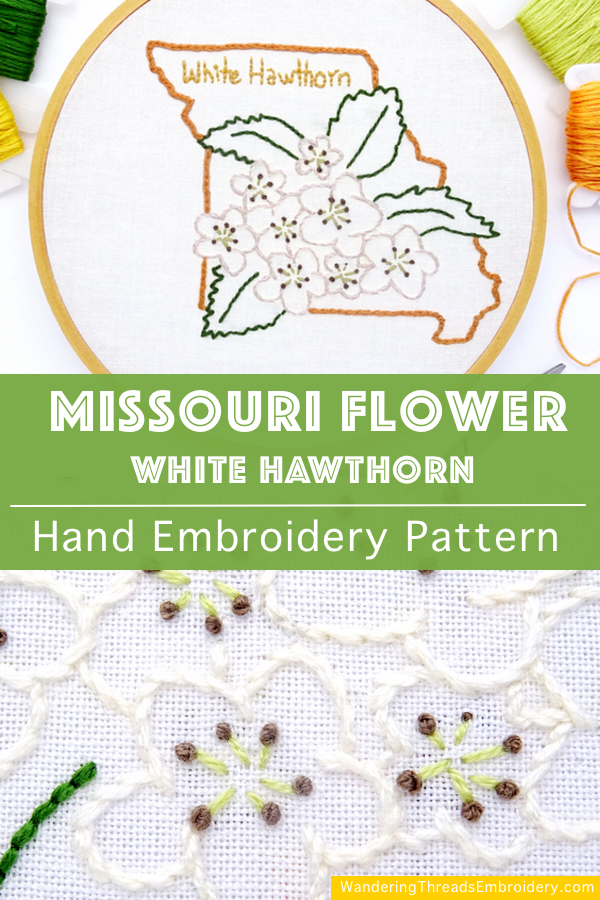 Missouri Flower Hand Embroidery Pattern {White Hawthorn}
