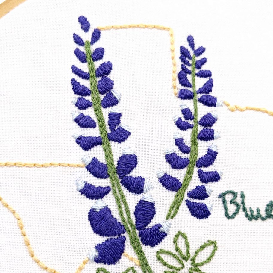 Texas flower hand embroidery pattern bluebonnet  wandering threads