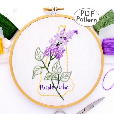 New Hampshire Flower Hand Embroidery Pattern {Purple Lilac}