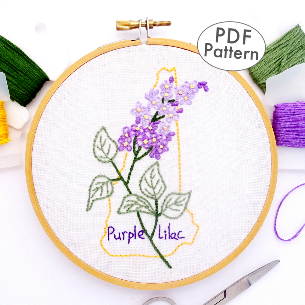 New Hampshire Flower Hand Embroidery Pattern {Purple Lilac}