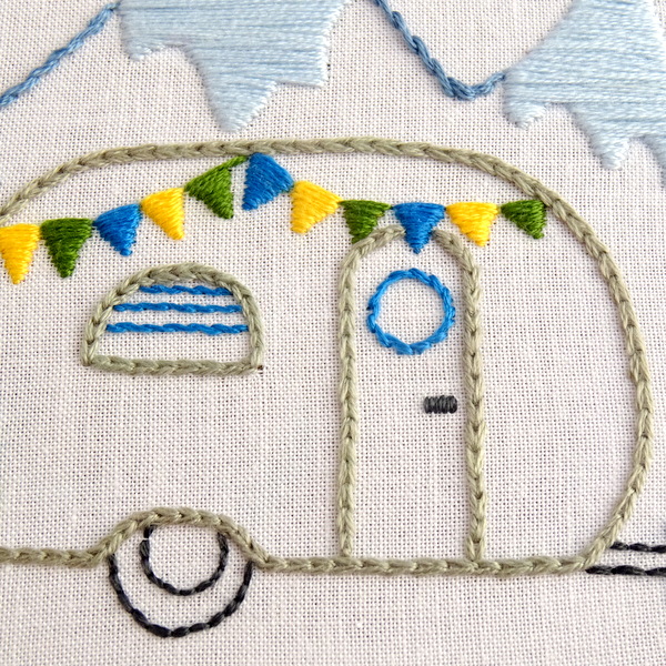 Vintage Trailer + Mountains Hand Embroidery Pattern