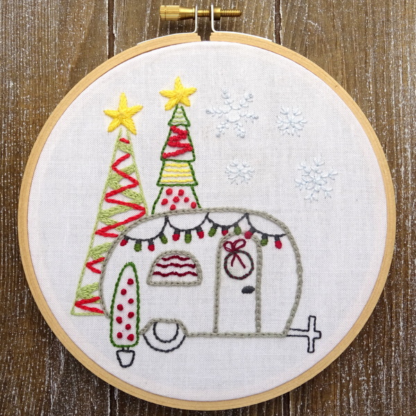 Vintage Trailer Happy Holidays Hand Embroidery Pattern