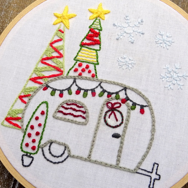 Vintage Trailer Happy Holidays Hand Embroidery Pattern