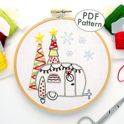 Vintage Trailer Happy Holidays Hand Embroidery Pattern