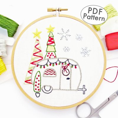 Vintage Trailer Happy Holidays Hand Embroidery Pattern