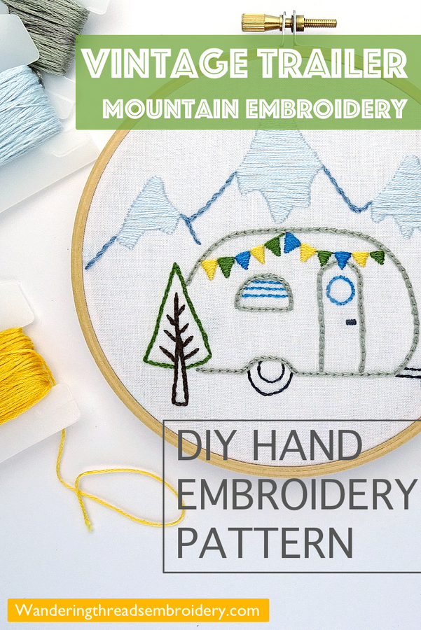 Vintage Trailer Winter Mountains DIY Hand Embroidery Pattern