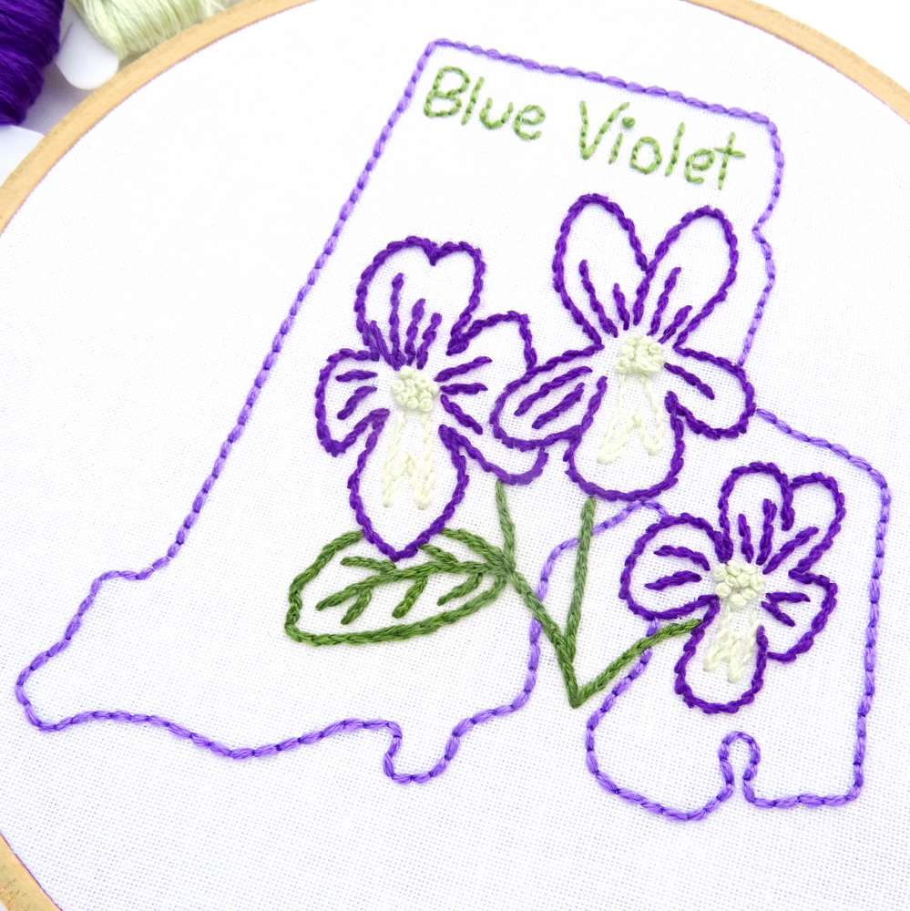 Rhode Island Flower Hand Embroidery Pattern {Blue Violet}