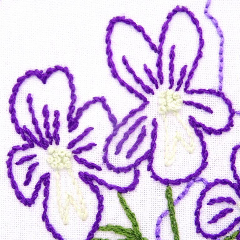 Rhode Island Flower Hand Embroidery Pattern {Blue Violet} Wandering Threads Embroidery