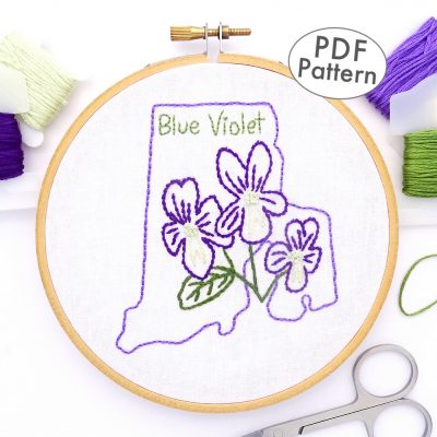 Rhode Island Flower Hand Embroidery Pattern {Blue Violet}
