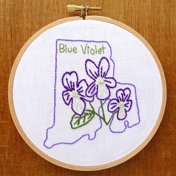 Rhode Island State Flower Hand Embroidery Patten {Blue Violet}