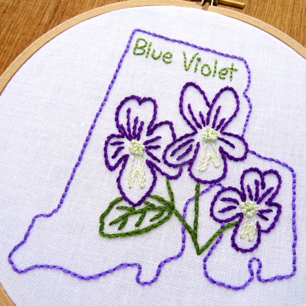 Rhode Island State Flower Hand Embroidery Patten {Blue Violet}