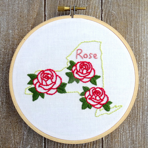 New York State Flower Hand Embroidery Pattern {Red Rose}