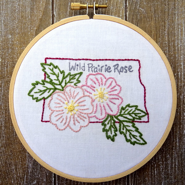 North Dakota State Flower Hand Embroidery Pattern {Wild Prairie Rose}