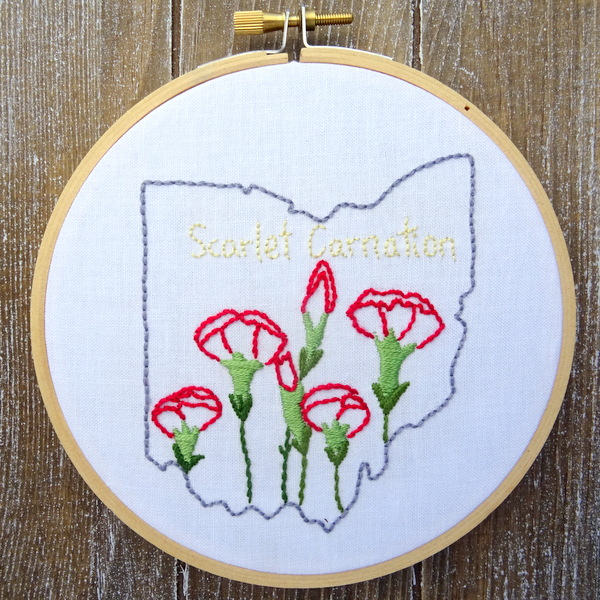 Ohio State Flower Hand Embroidery Pattern {Scarlet Carnation}