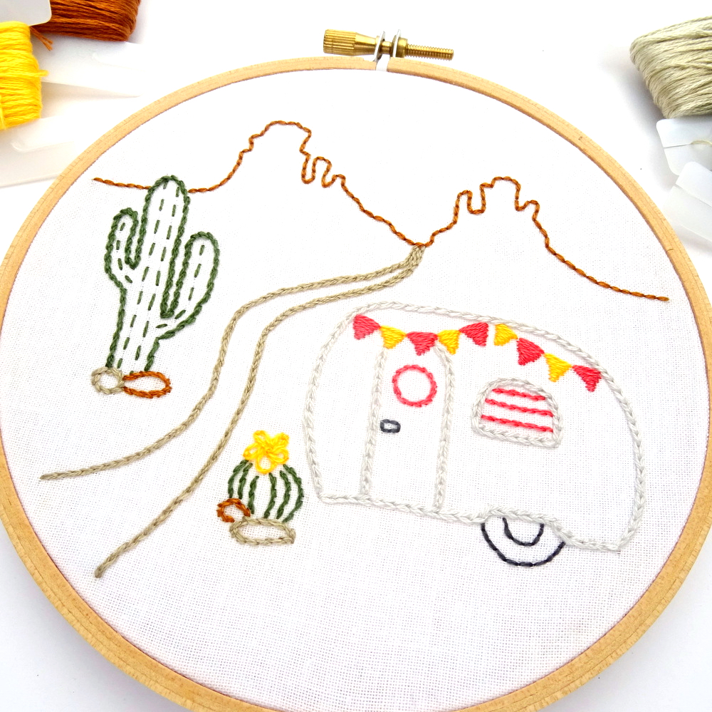 Vintage Trailer in the Desert Hand Embroidery Pattern