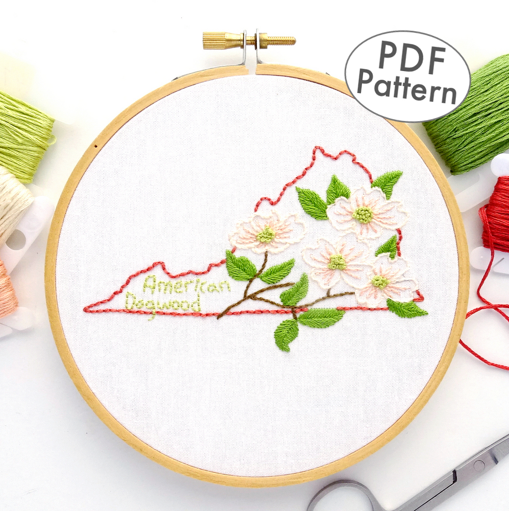 Virginia State Flower Hand Embroidery Pattern {American Dogwood}