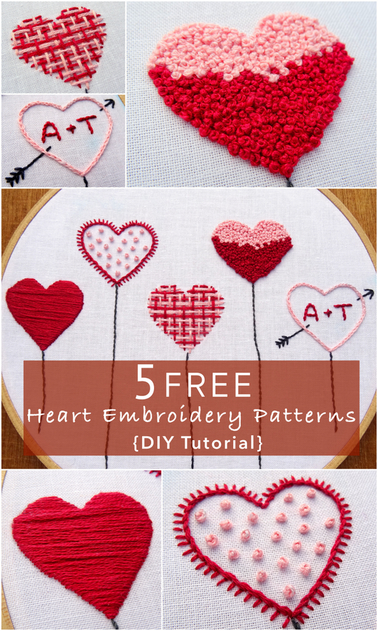 5 FREE Heart Embroidery Patterns DIY Tutorial Wandering Threads