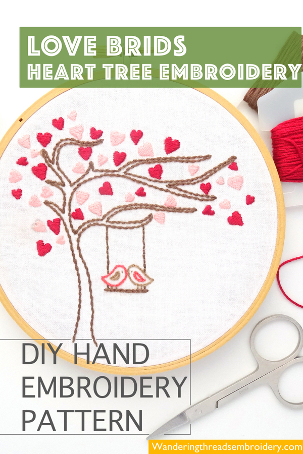 Love Birds Heart Tree Hand Embroidery Pattern - Wandering Threads