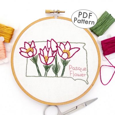 South Dakota Flower Hand Embroidery Pattern {Pasque Flower}