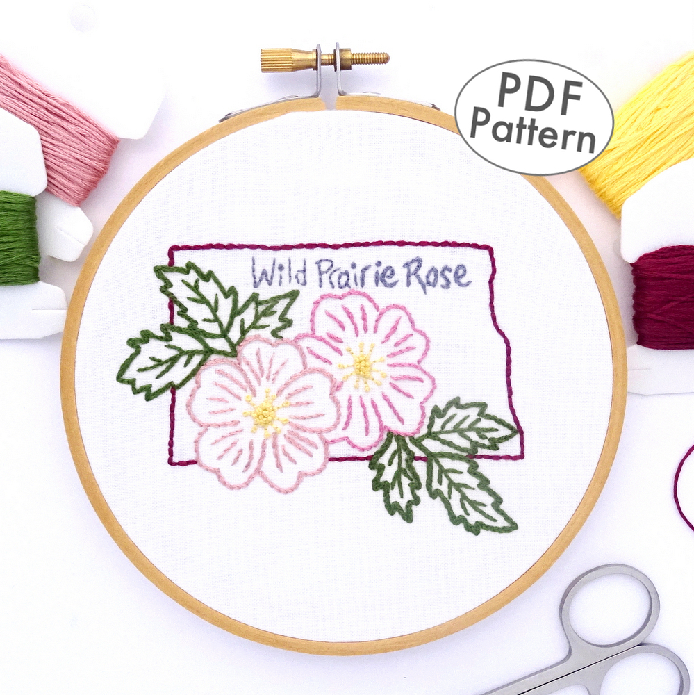 North Dakota Flower Hand Embroidery Pattern {Wild Prairie Rose}