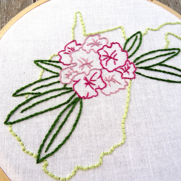 West Virginia Hand Embroidery Pattern {Rhododendron}