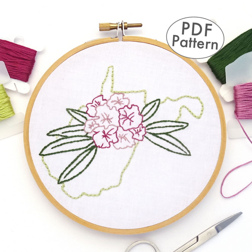 West Virginia Flower Hand Embroidery Pattern {Rhododendron}