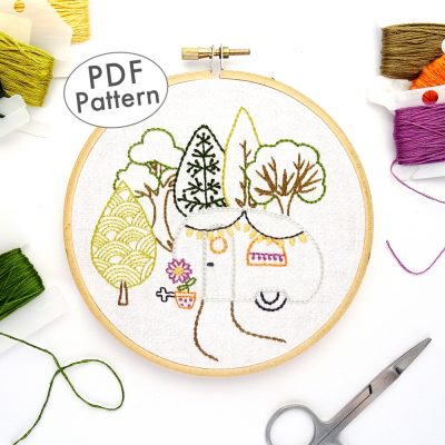 Vintage Trailer in the Forest Hand Embroidery Pattern